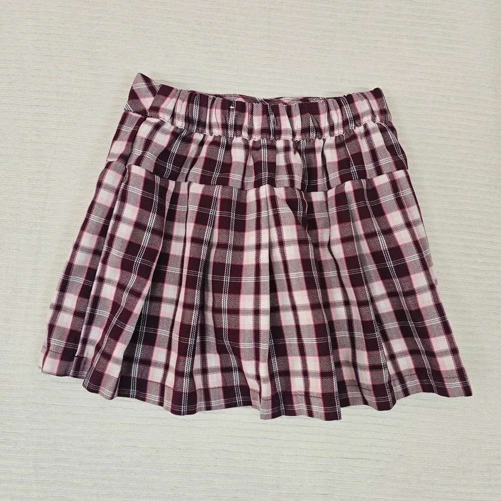 Justice Girls Plaid Skort Burgundy Pink White Size S‎ 7/8 Wrap Front 473910A